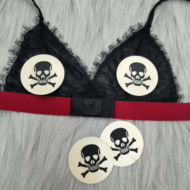 工厂直供肤色一次性隐形乳贴现货批发 性感黑骷髅头图案圆形胸贴|ms