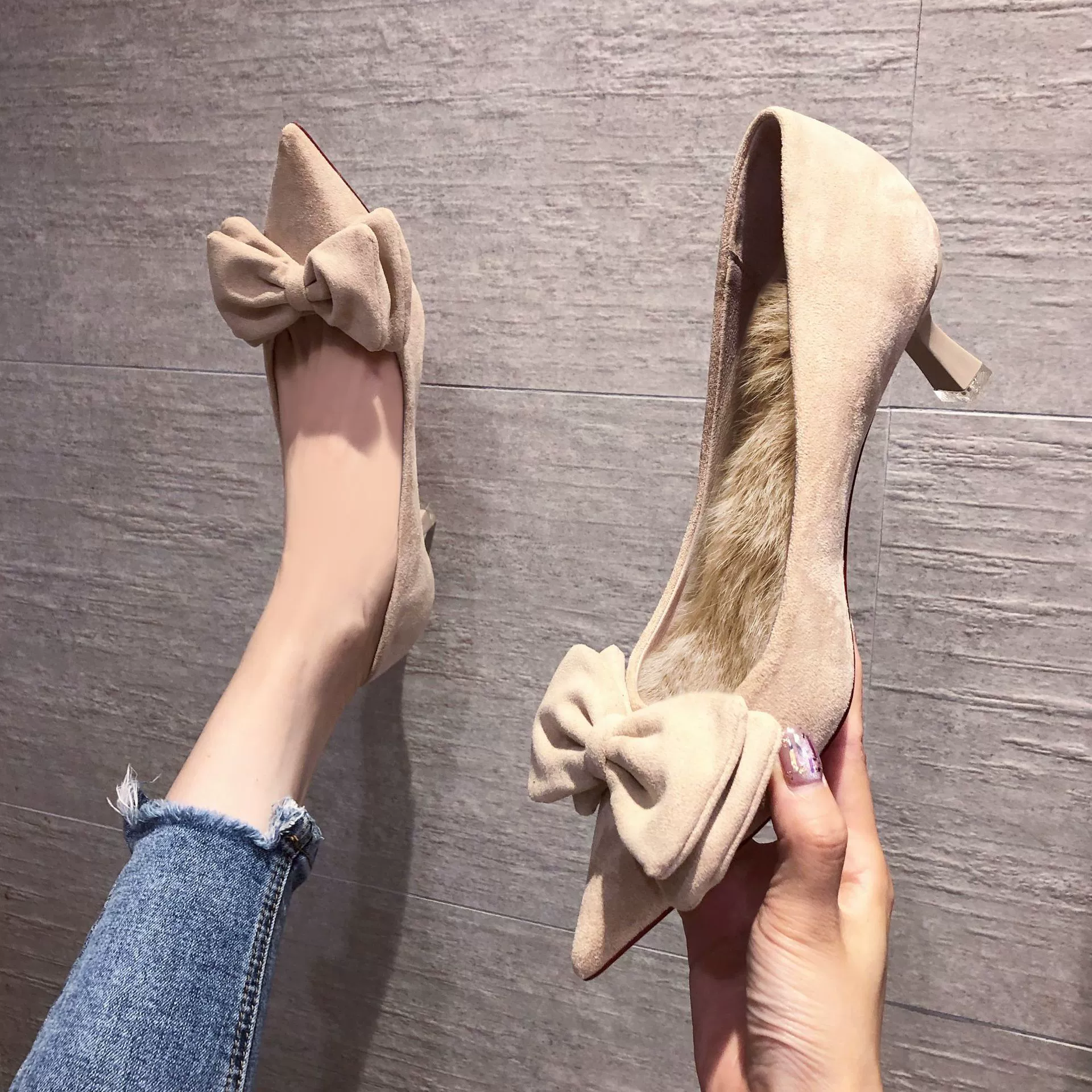 666-76 Корейская версия взрывов замшевая Рабочая женская обувь мелкие женские туфли на шпильке на высоком каблуке девушка замшевый бант