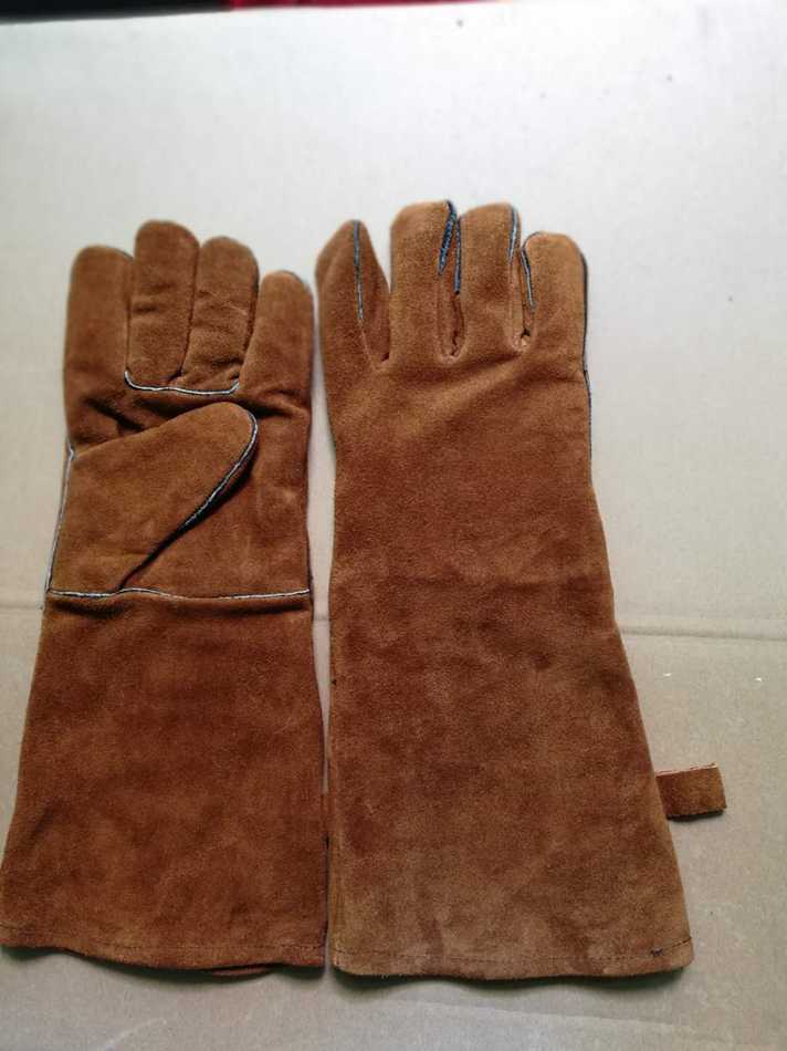 牛二层棕色16寸bbq烧烤皮革手套电焊手套