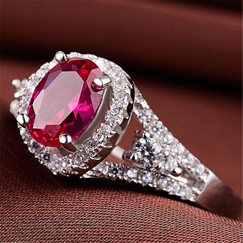 Ring one-size, synthesized ruby stone, 925 silver adjustable, Korean style