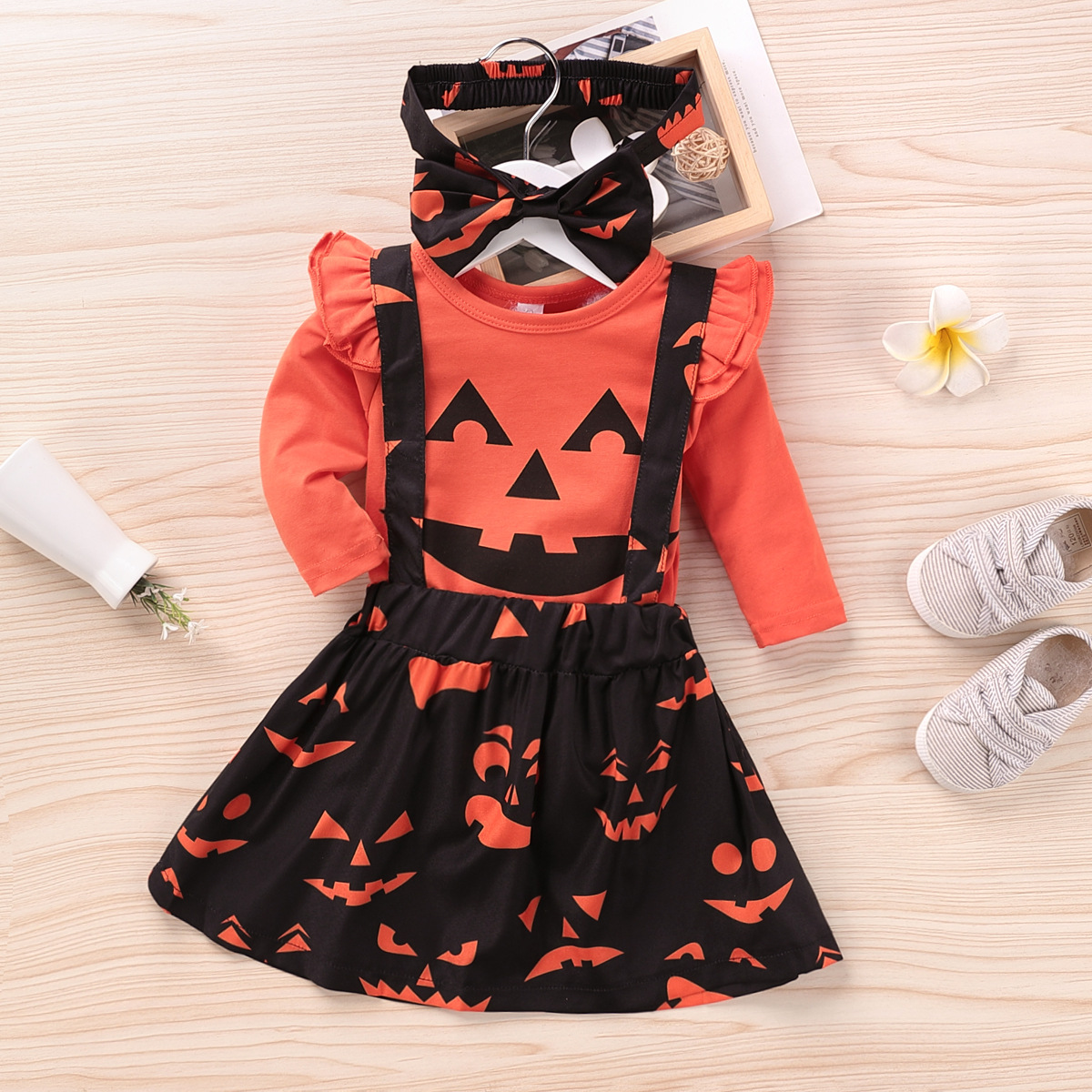 Fashion Spring Autumn European American Halloween Pumpkin Ghost Top Print Baby Skirt display picture 5