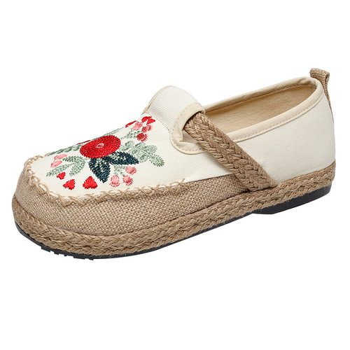 Ethnic style women cloth shoes retro embroidery cotton linen chinese Hanfu shoes flat-heel old beijing embroidered clothing shoes