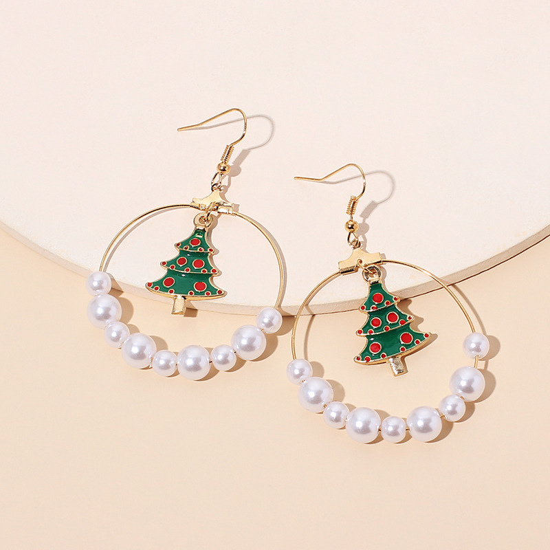 11g Weight Earrings Classification Wedding, Travel, Birthday, Festival Occasion Women'S Gender Green Color Big Circle Pearl Christmas Earrings 5