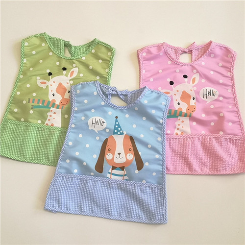 Four seasons new children's cartoon waterproof coveralls eating clothes baby sleeveless reverse wearing bib bib 0-3