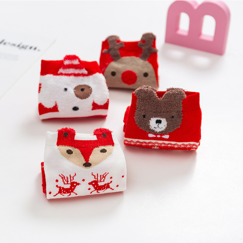 Calcetines de otoño e invierno para mujer, calcetines de algodón, calcetines navideños con dibujos animados, calcetines cortos navideños de estilo japonés con dibujos animados en 3D