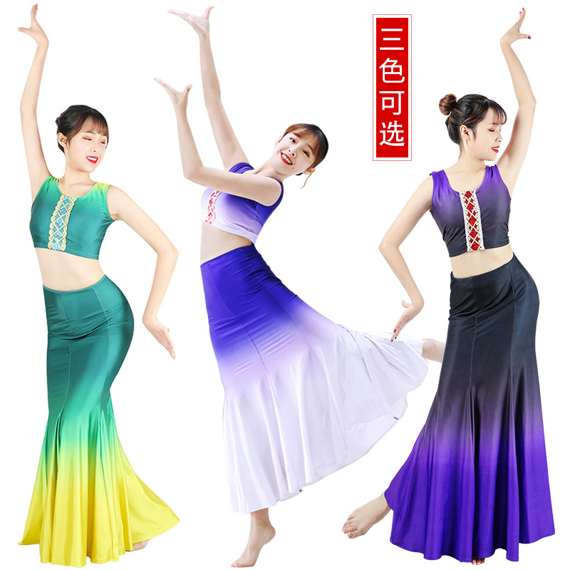 Ropa de baile Dai Ropa de baile de pavo real femenino adulto ropa de rendimiento de baile étnico falda de cola de pez falda de práctica