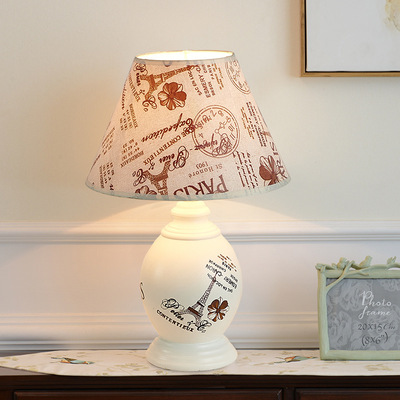 陶瓷台燈軟裝酒店會所床頭燈E14燈頭白卡紙罩臥室房客廳樣板房燈