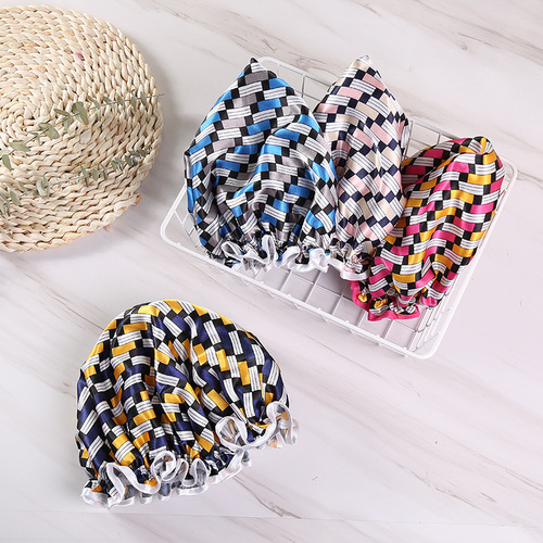 Adult double-layer waterproof shower cap kitchen makeup hood for shampooing and bathing thickened and printable LOGO manufacturer can be set