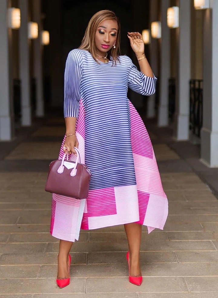 Women 3/4 Sleeves O-neck Striped Patchwork Shirt Dress Casual Loose Midi  Dresses | eBay