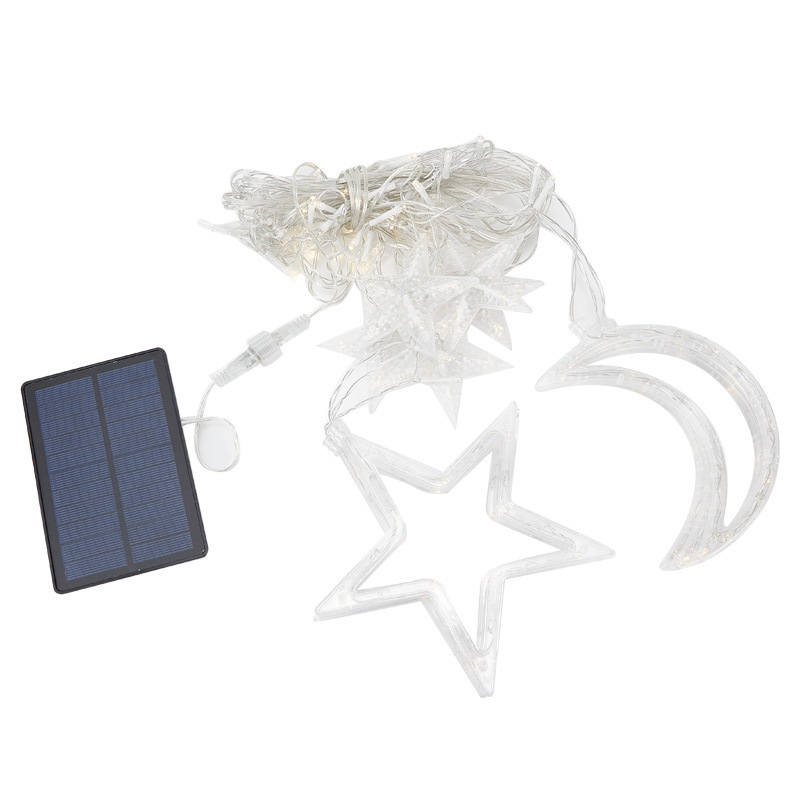 Cortina Solar de estrella y luna, cadena de luces led para exteriores, linterna de estrellas, luz decorativa para jardín, vacaciones de Navidad, superbrillante
