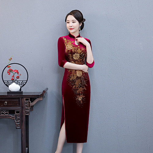 green emerald velvet dress Amazon.com: Womens Chinese Dress main image 1