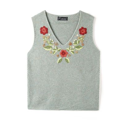 Retro Vintage manual Embroidery wool V-neck Socket Vest Women's wear Easy sweater vest 8959