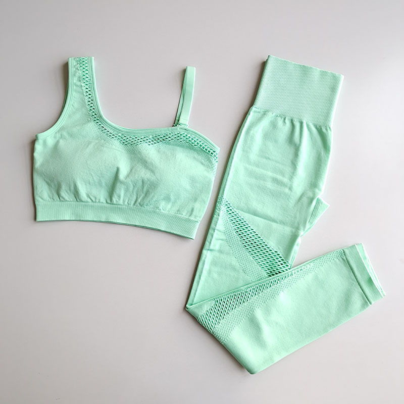 Solid color hollow gathered yoga single-strap vest & pants set NSXER80460