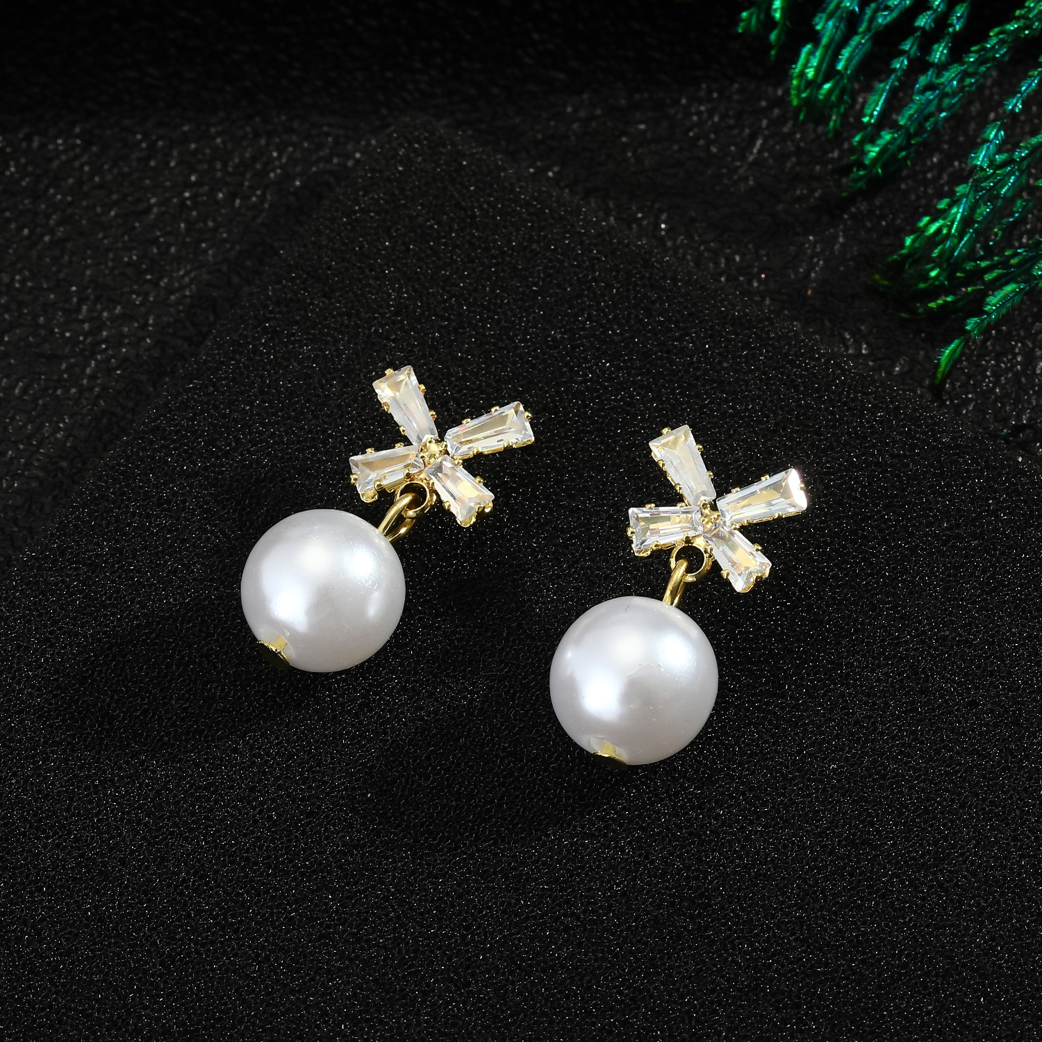 Pendientes De Perlas Con Lazo De Aguja De Plata 925 display picture 3