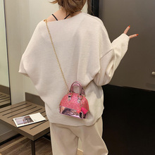 新款韩版女士百搭单肩包时尚零钱链条斜跨包迷你亮片手提贝壳包包