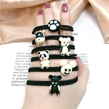 韓國簡約發飾可愛熊貓小牛合金發圈高彈力頭飾扎頭發繩頭繩少女