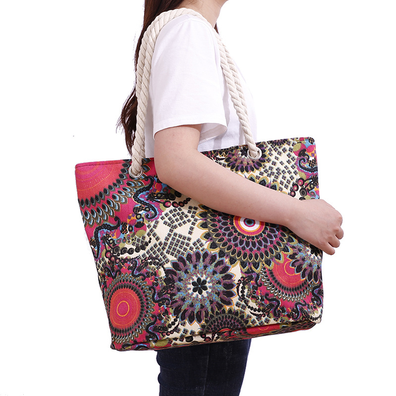 Women's Gender Vintage Style Style Large Size Women's Large Canvas Stripe Vintage Style Open Shoulder Bag