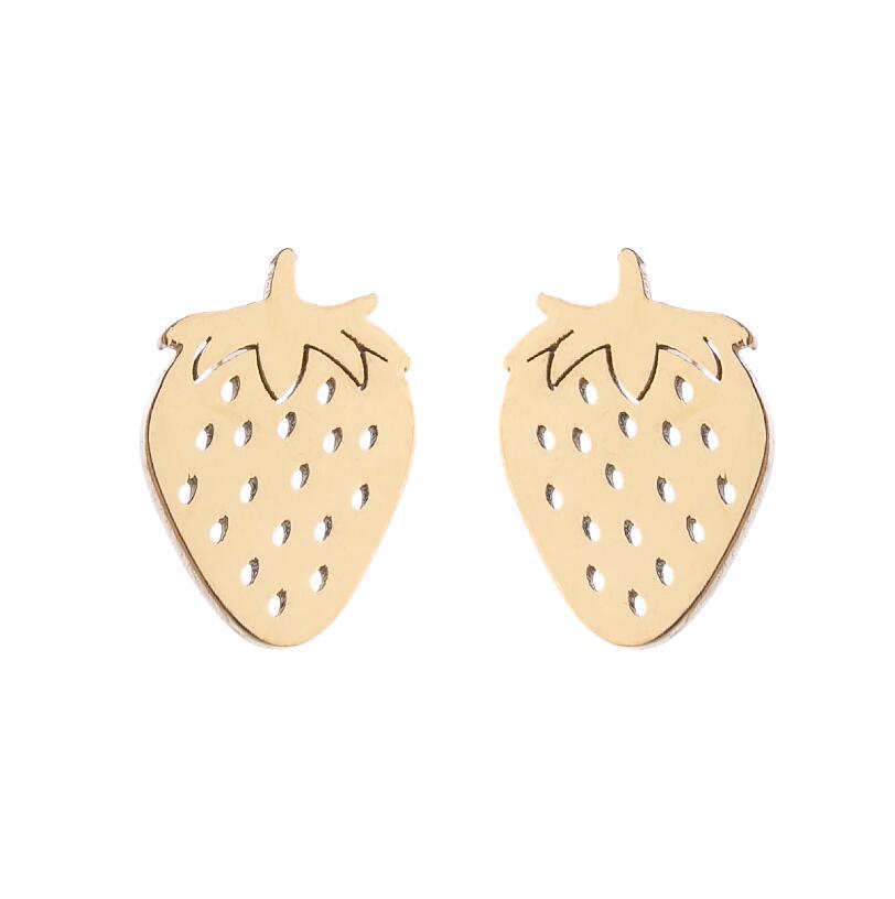 13g Weight PVD Coated Gold Plating Process 316 Stainless Steel Ear Needle Material 18K Gold, Real Gold Plated Plating Material PVD Coated 18K Gold Real Gold Plated Strawberry 304 Stainless Steel Fashion Waterproof Non Tarnish Ear Studs