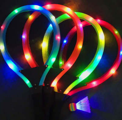 热卖新奇夜发光羽毛网球拍led套装 宝宝户外运动体育玩具厂家直销