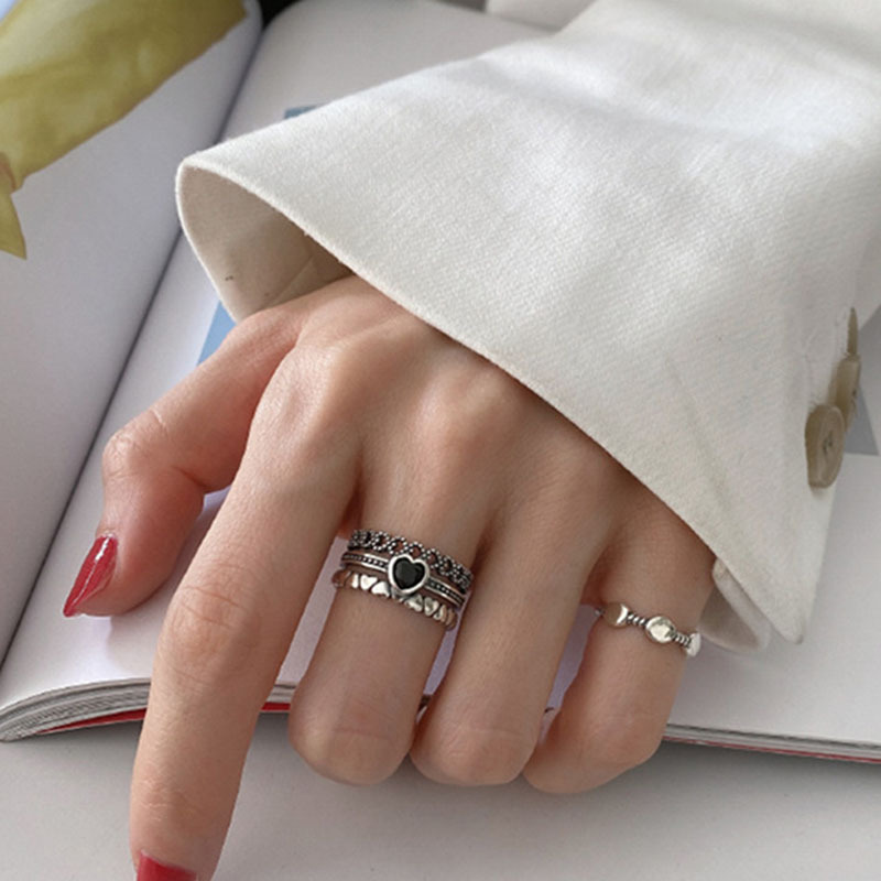 Fashion S925 Silver Heart-shaped Three-layer Hollow Ring display picture 2