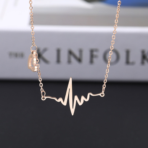 ECG Love Short Pendant Necklace Personality Simple and Versatile Clavicle Chain Women's Fashionable Temperament Necklace Women's Accessories