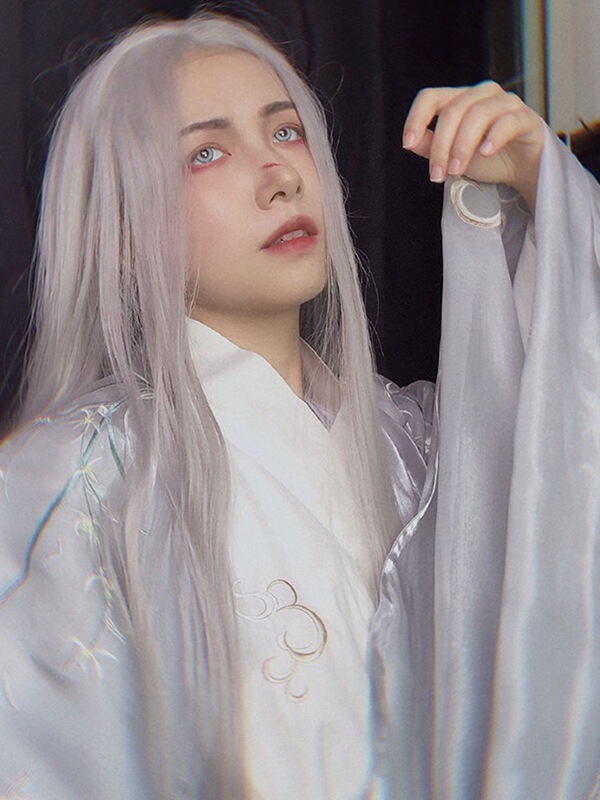 Antique Wig Men's Hanfu Women's Long Hair Ancient Costsize Mid-length Straight Hair cos Pseudo Niang Natural Realistic Fake Hair Full Head Cover