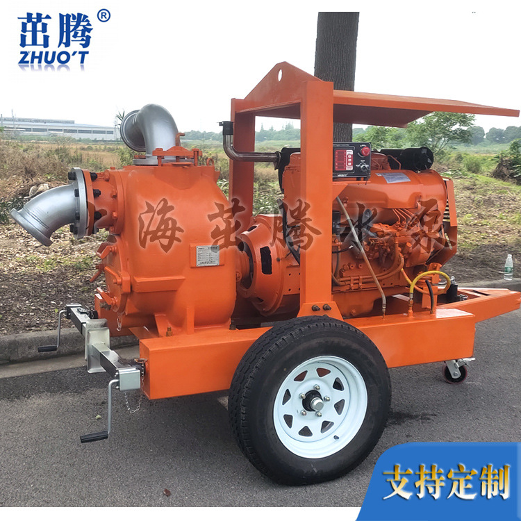 2轮6寸重力污水泵300立方大流量柴油机水泵 大型自发电应急防汛泵