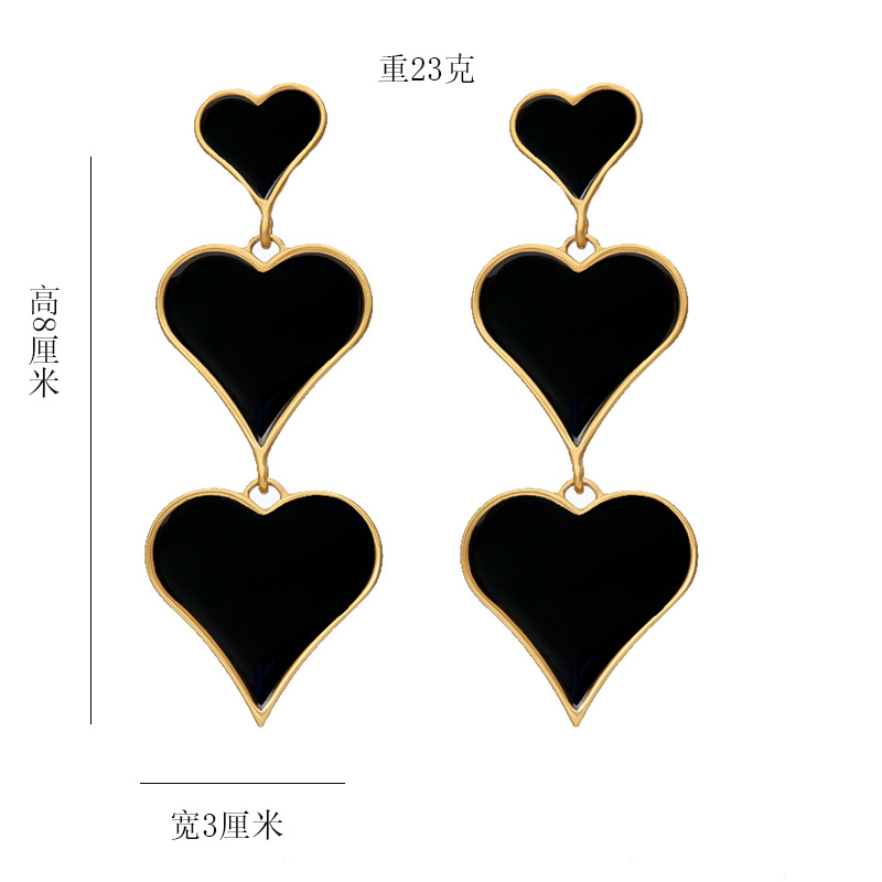 Silver Needle Fashion Three-layer Gradient Size Drop Oil Love Earrings Exaggerated Long Section Earrings Wholesale Nihaojewelry display picture 2