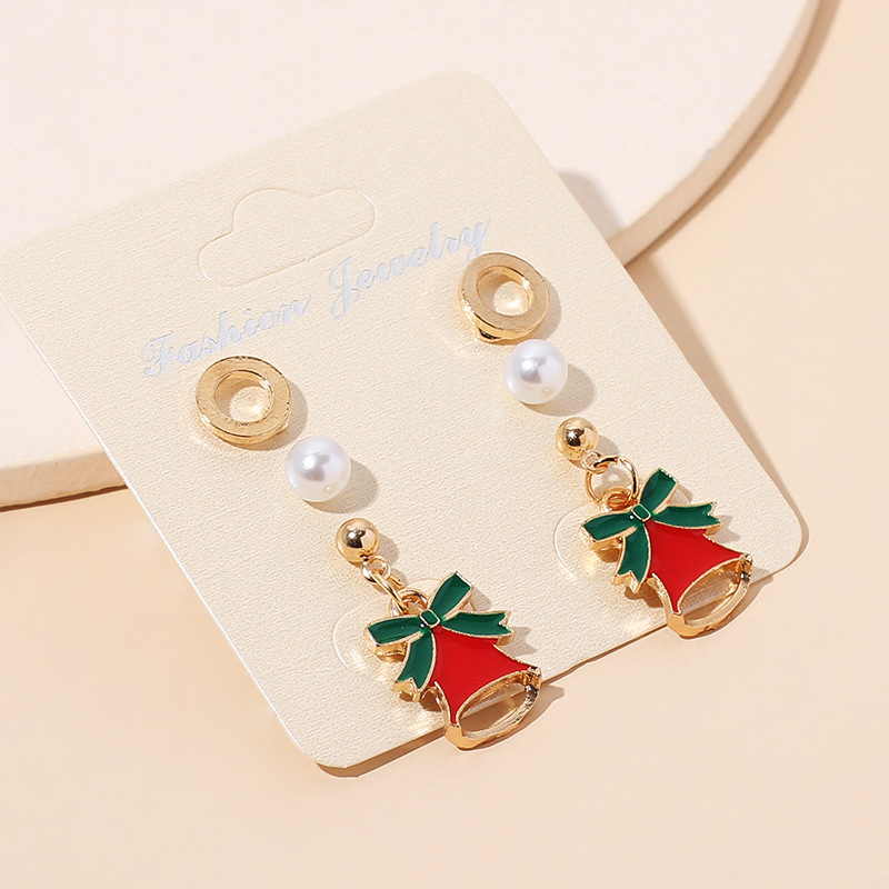 6g Weight Earrings Classification Wedding, Travel, Birthday, Festival Occasion Women'S Gender Cute Cartoon Zircon Christmas Pearl Earrings Set 9