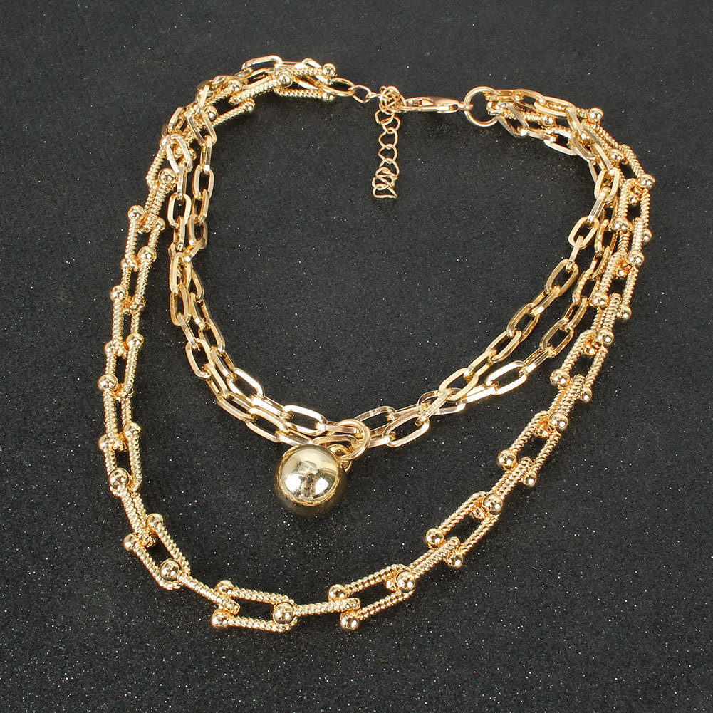 Simple Style Bamboo-linked Chain Alloy Ball Pendant Necklace display picture 3