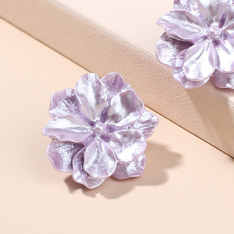 7g Weight Earrings, Ear Studs Classification Wedding, Travel Occasion Flower Pattern Women'S Gender Simple Style Style Purple Color Purple Resin Three-dimensional Flower Earrings Trendy Fashion Forest 925 Silver Needle Earrings Wholesale Nihaojewelry 5