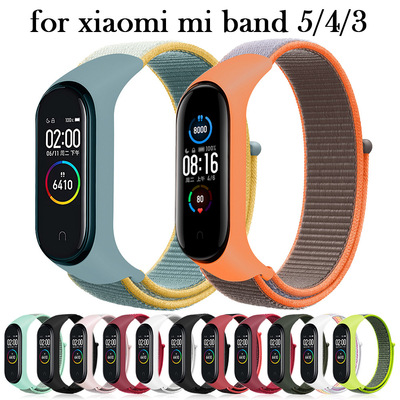 适用小米34 5代智能手环尼龙回环一体表带新款魔术贴手环工厂直销