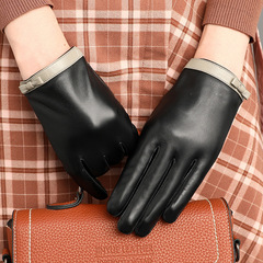 Genuine leather gloves for women autumn and winter thin warm Korean style short touch screen driving and cycling outdoor first layer sheepskin gloves