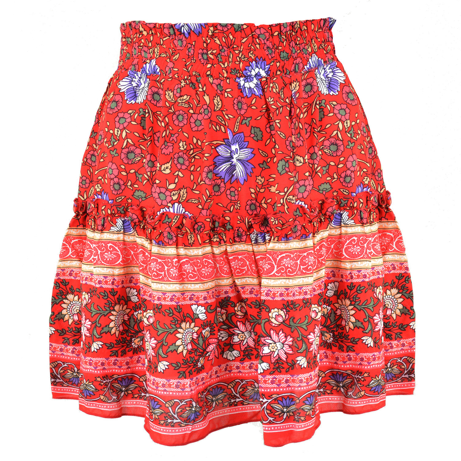 hot style print short Bohemian ethnic style ruffled skirt NSLDY60017