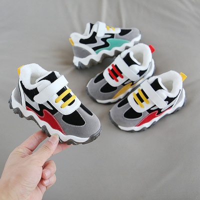 winter 1-5 Plush prewalker  Diddy non-slip Hit color Baby Shoes Velcro men and women Children's shoes