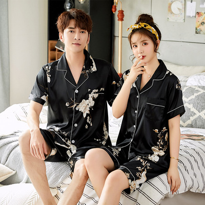 Hanyatong lovers summer pajamas Borneol Short sleeved shorts lady Home Furnishings simulation silk suit New products