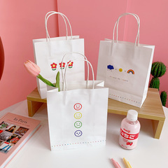Korean style ins simple colorful flowers double-sided printing white simple handbag shopping gift bag photo props