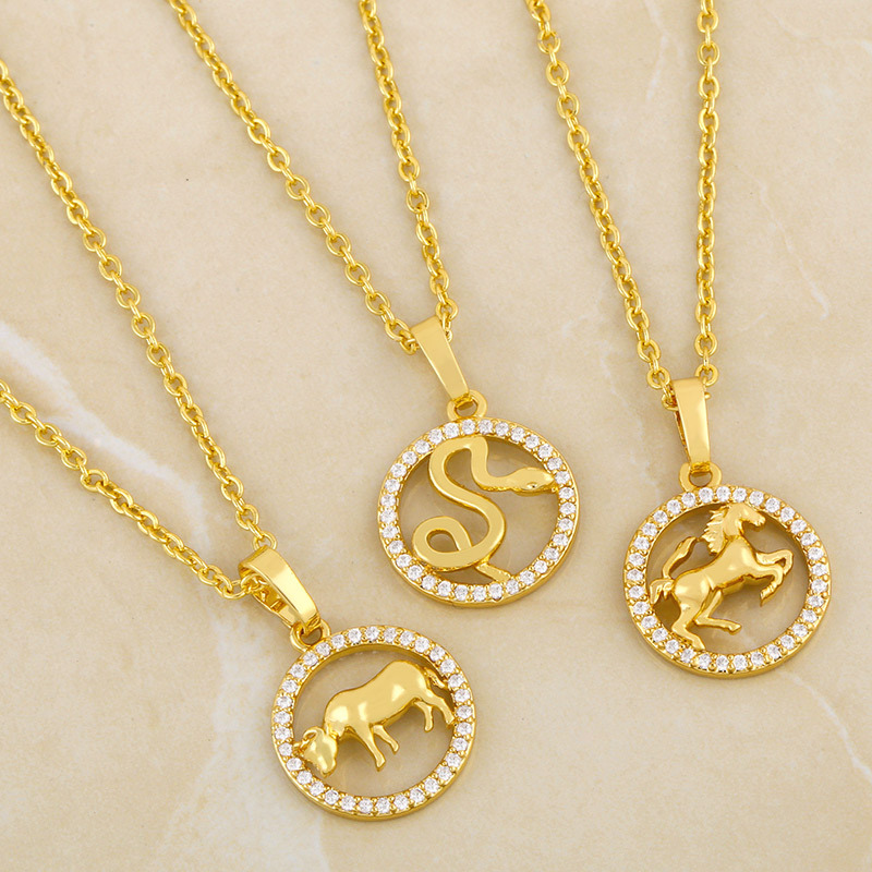 Chinese style 12 zodiac pendant simple diamond animal necklace