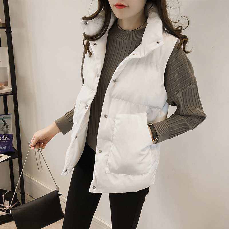 새로운 조끼 여성의 짧은 두꺼운 따뜻한 한국 스타일 학생 느슨한 조끼 여성의 가을 및 겨울 면화 패딩 재킷 허리 코트