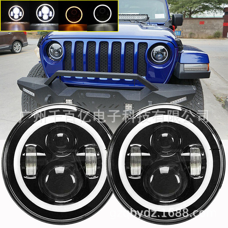 Suitable for Jeep Wrangler 7 inch LED headlight, Harley motorcycle LED headlight, dual-color light ring modified headlight