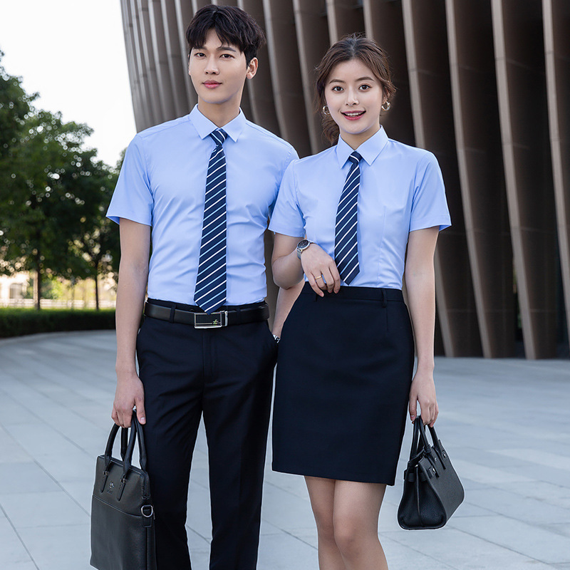 New Summer Business Women's Shirt Men's and Women's High-end Business Wear Women's Suit Custom Blue Shirt Work Clothes