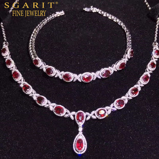 18K gold jewelry jewelry set wholesale to undertake inlaid non-burning natural pigeon red ruby necklace bracelet