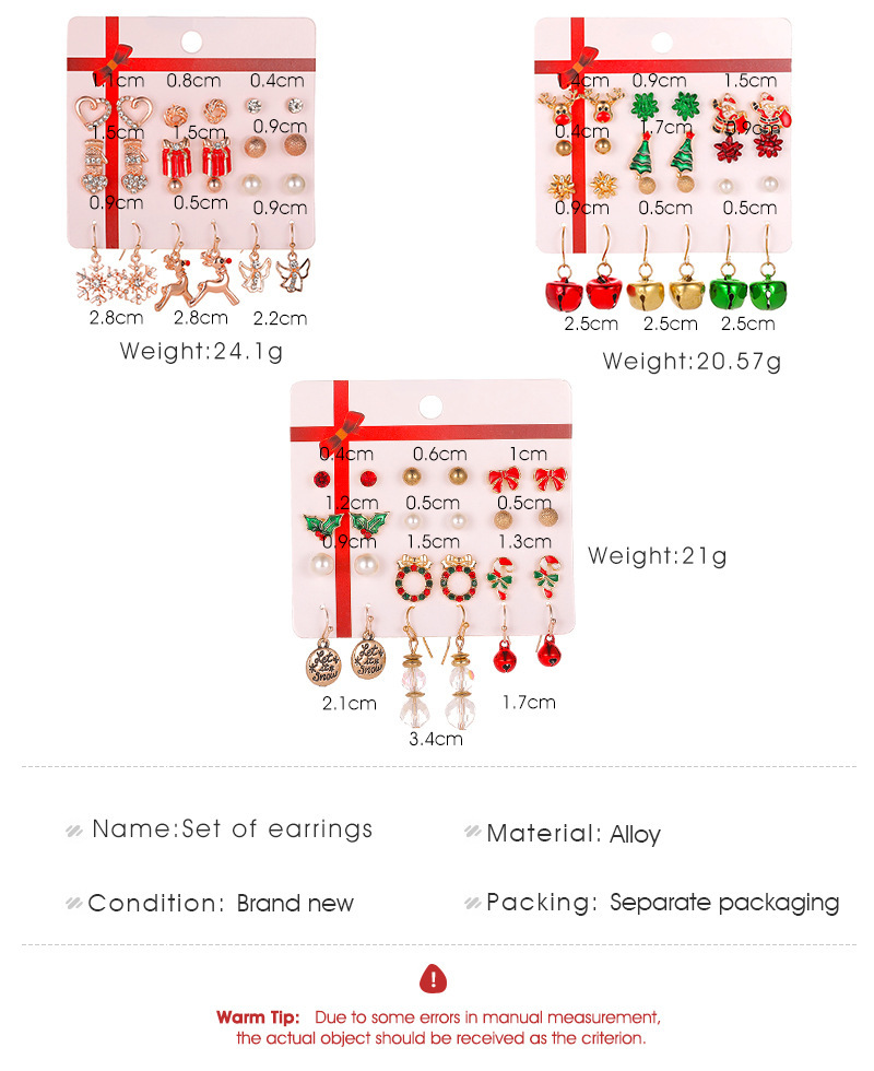 9g Weight Christmas Festival Women's Gender Cute Style Cute Earring Sets 1
