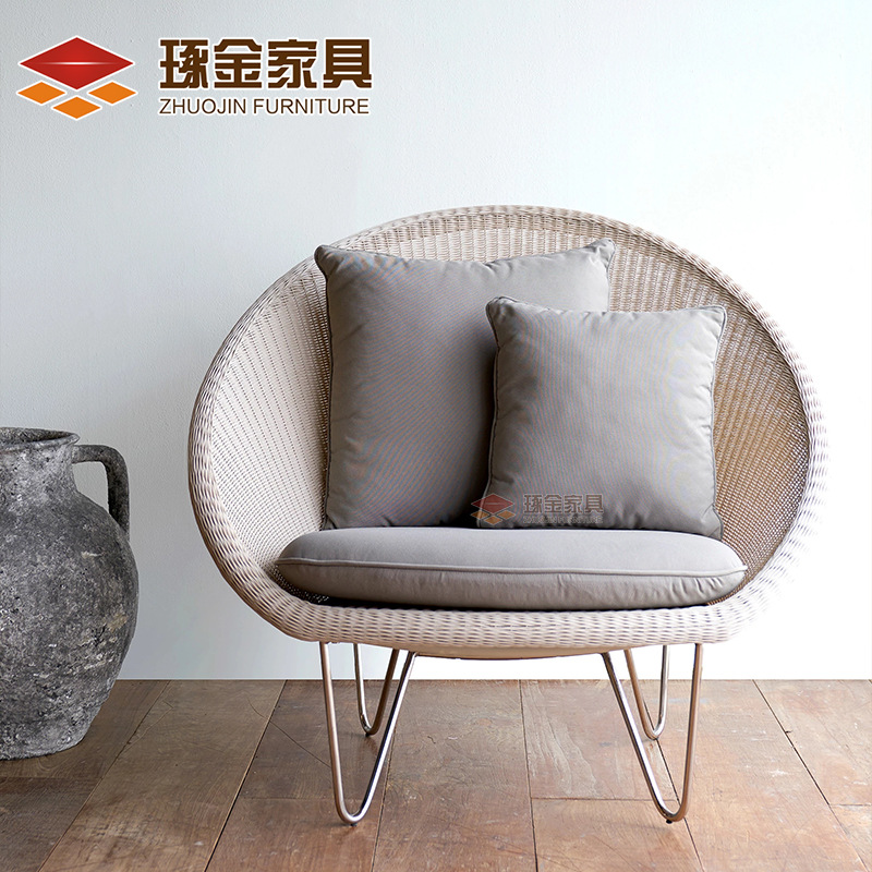 北歐繩編單人沙發創意休閒單人沙發組合鋁材茶几廠家批發藤編家具