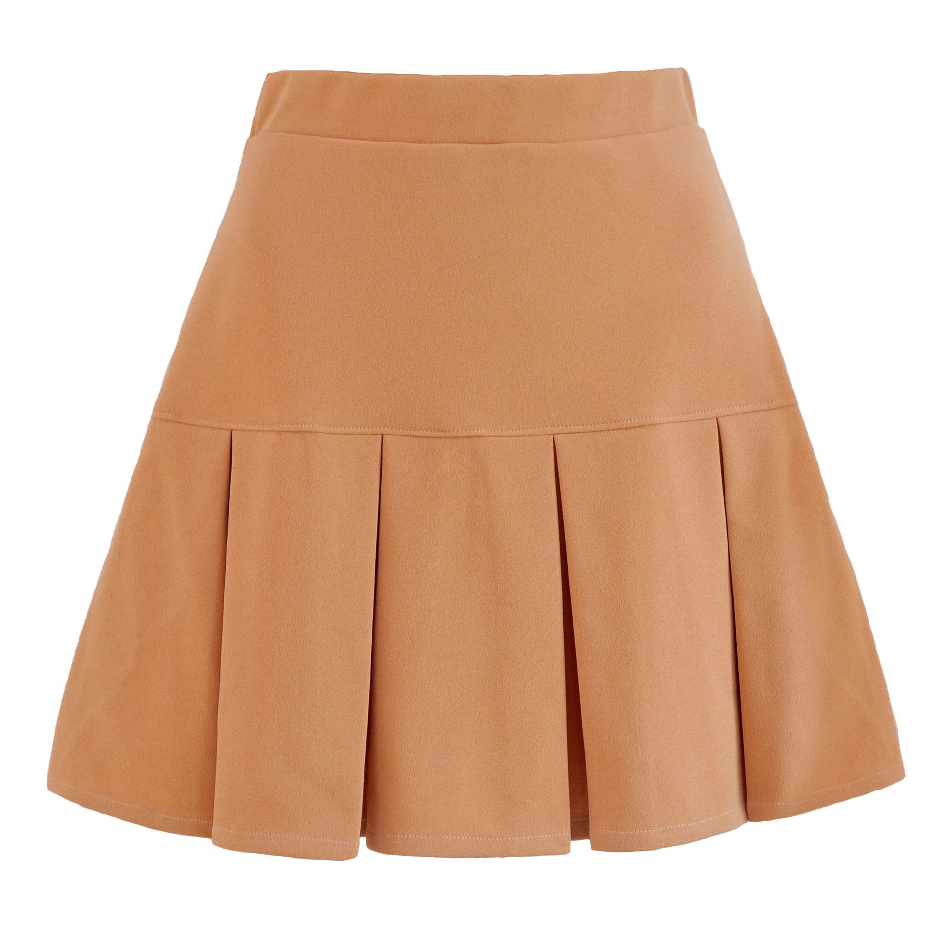 Elastic High Waist Pleated Solid Color Wild Pleated Skirt NSLDY76306