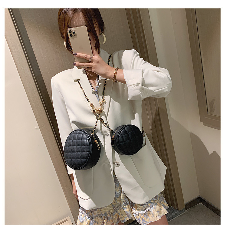 New Fashion Simple  Trend Fashion Rhombus Chain  Shoulder Messenger Small Round Bag Wholesale display picture 1