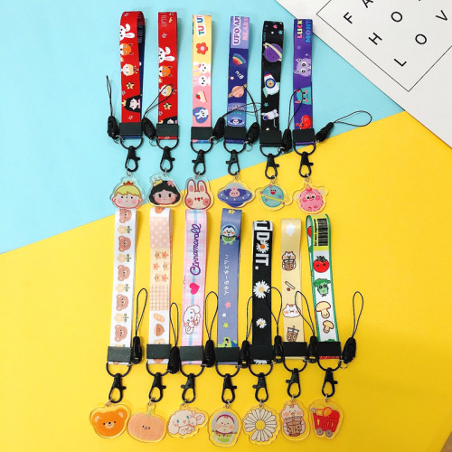 Cartoon mobile phone lanyard Jade cinnamon dog girl halter neck rope wideband Internet celebrity short wrist rope badge card sleeve sling