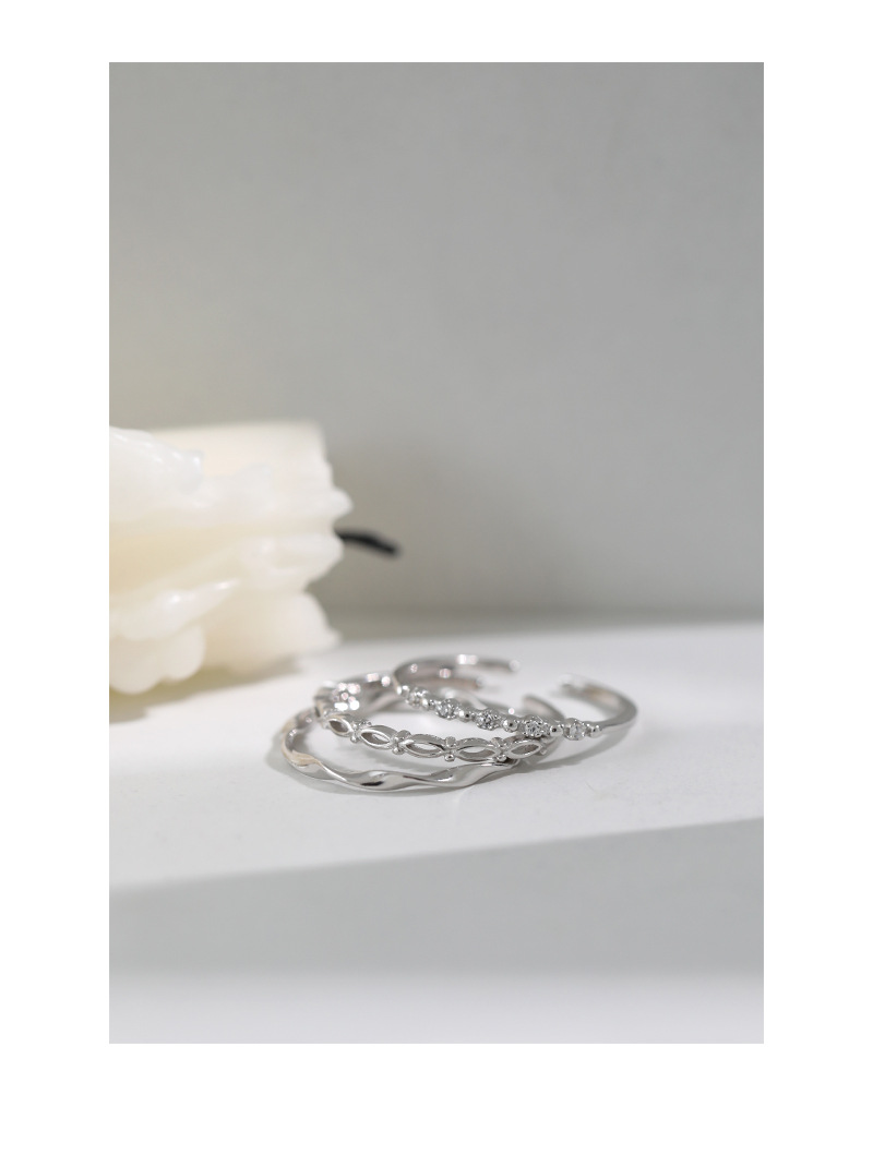 Korean S925 sterling silver ring micro-inlaid zircon open fine ring female