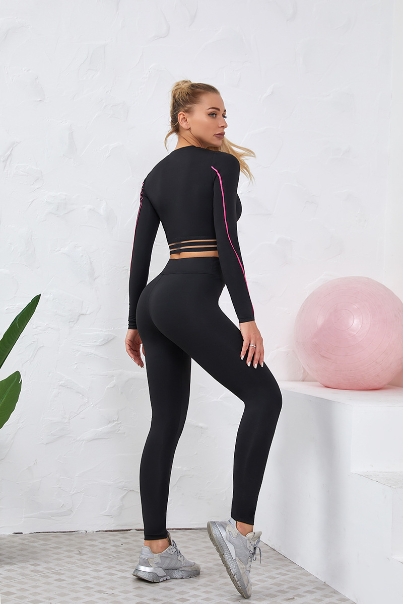 Color Contrast Stitching Long-Sleeved Stretch Hip-Lifting Set NSJYF57905