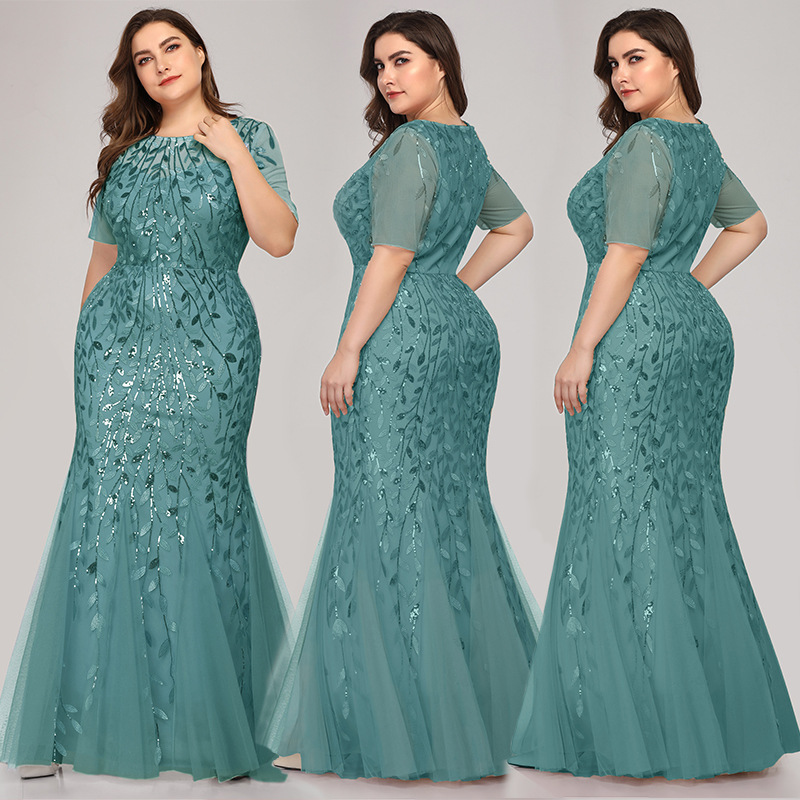 Lace Design Fashion Formal Solid Color Round Neck Short Sleeve Lace Polyester Dresses Maxi Long Dress Evening Gown
